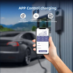 Coolladen Mobiele Wallbox WiFi Met APP, Opladen Tot 11kW, EV Lader Type 2, 5M Kabel, Touchscreen Display, Aanpasbare Stroomgrootte Met Schuko 16A/CEE 16A Rood