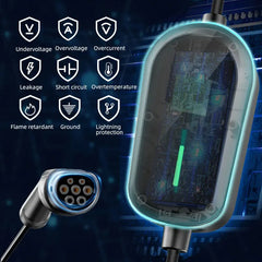 Coolladen 7.4KW Draagbare EV-lader 1 fase 32A Type 2 Oplader voor elektrische voertuigen, 8H gepland laden,4 niveaus instelbare laadstroom laadstation met CEE-stekker