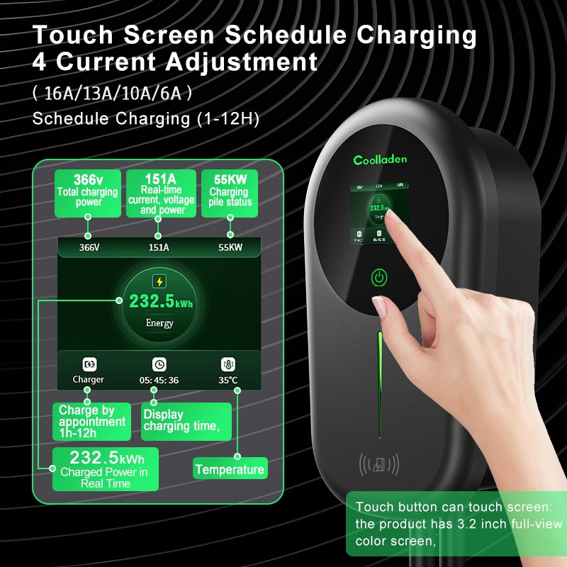 Coolladen EV Charger Smart APP met 32A Type 2 11kW Home Laadstation, Wallbox 5/10m Oplaadkabel met Opladerhouder App Controle CEE 3-fase stekker voor alle EV's en PHEV's