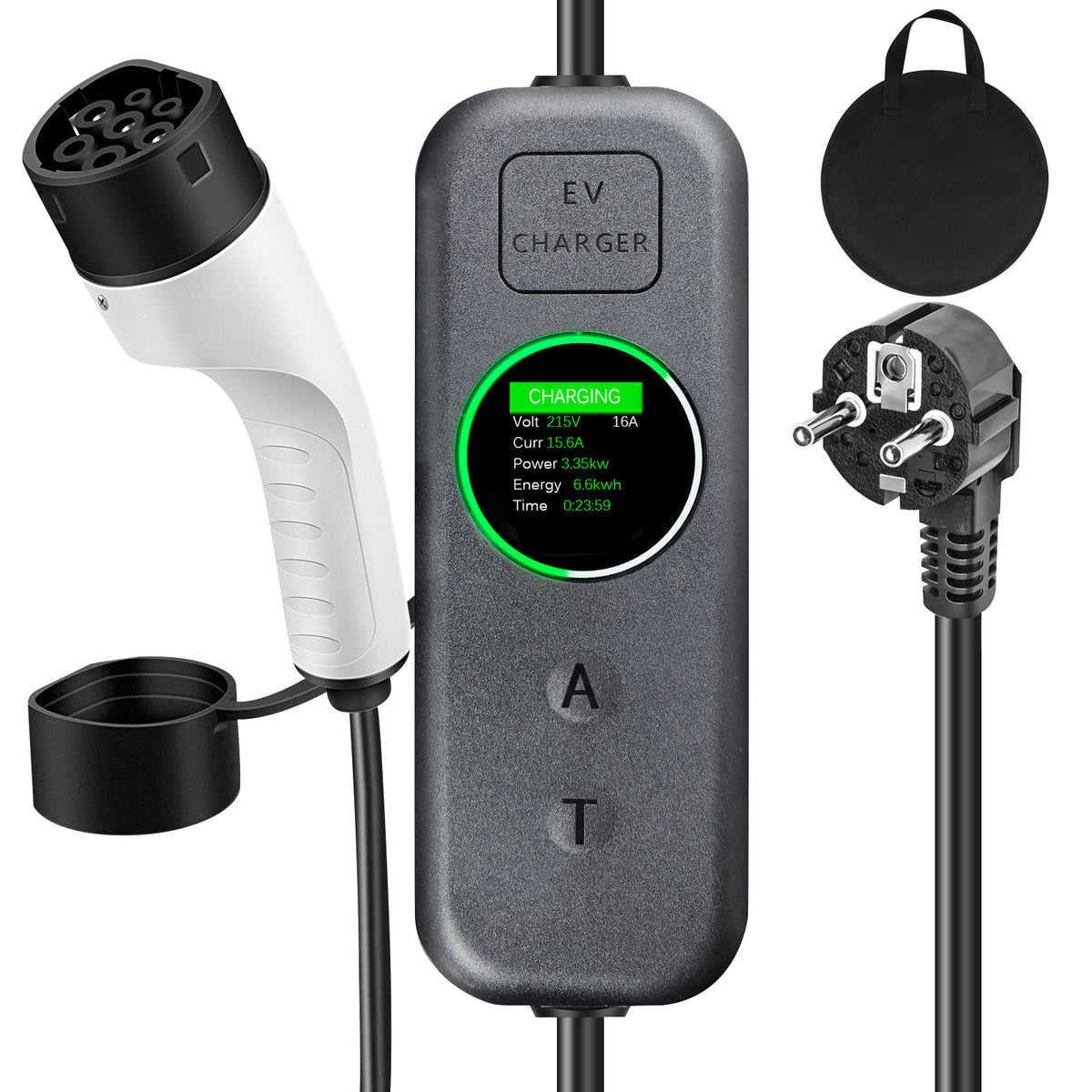 Coolladen 3.5kW Draagbare EV-Lader | 16A Schuko naar Type 2 Mobiele Wallbox | Instelbare Stroom | Nauwkeurige 1-12H Getimede Lading & Vertraging