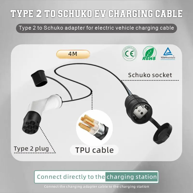 dé Type 2 naar Schuko Adapter 0,6m 16A - voor het opladen van AMI, e-bike, e-scooter dé Type 2 naar Schuko Adapter 0,6m 16A - voor het opladen van AMI, e-bike, e-scooter