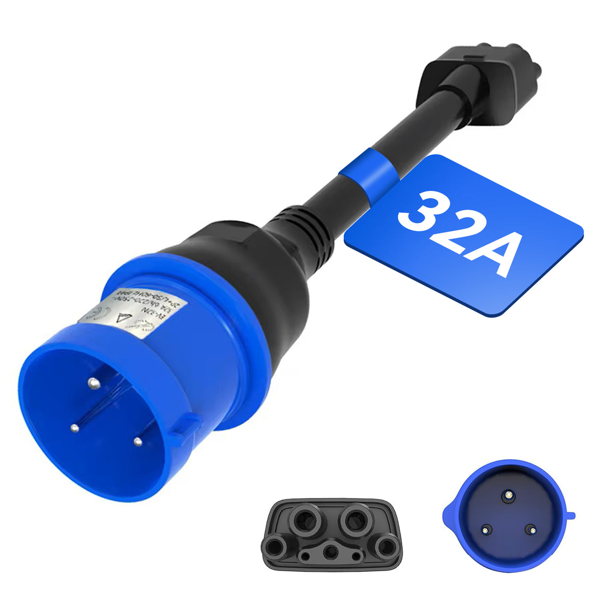 3-pins blauwe CEE-adapter voor Tesla Gen 2 mobiele oplader, draagbare EV-oplader verlengkabel naar 240V-stopcontact bij 32A, compatibel met Tesla Model 3/S/X/Y