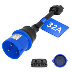 3-pins blauwe CEE-adapter voor Tesla Gen 2 mobiele oplader, draagbare EV-oplader verlengkabel naar 240V-stopcontact bij 32A, compatibel met Tesla Model 3/S/X/Y