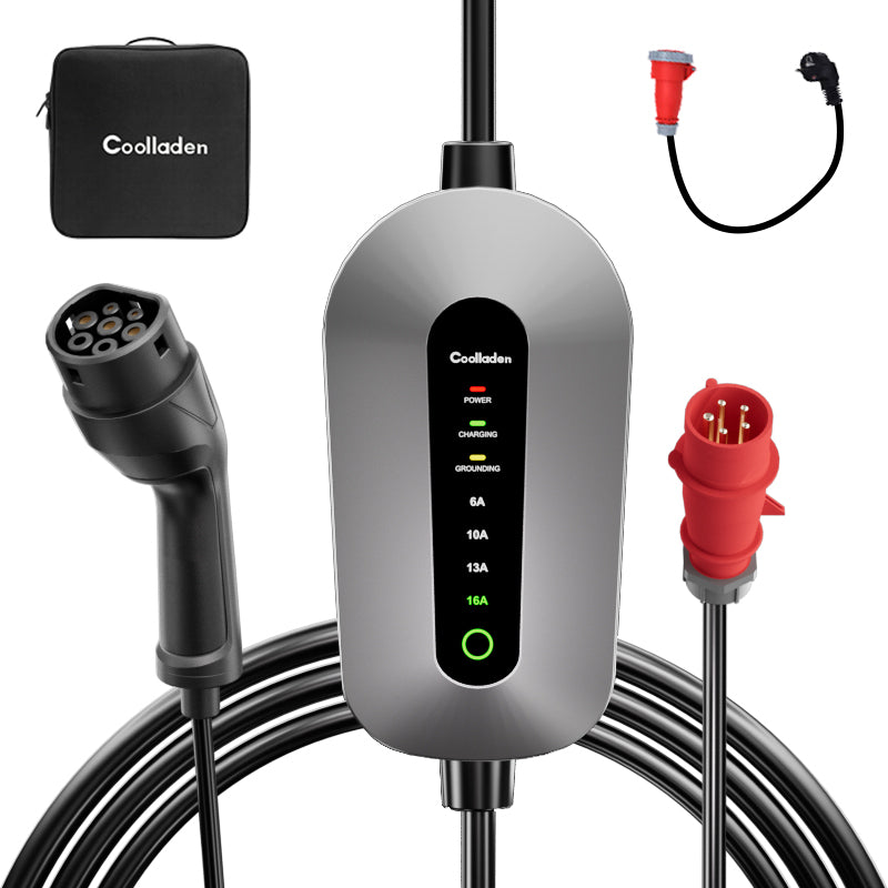 Coolladen laadkabel type 2 CEE stekker 11 KW [3-fase | 3/5m | 6-16A] met instelbaar laadvermogen, laadstation en EV-oplader voor ID.3/4/5, E-Up, E-Tron, Zoe en andere EV