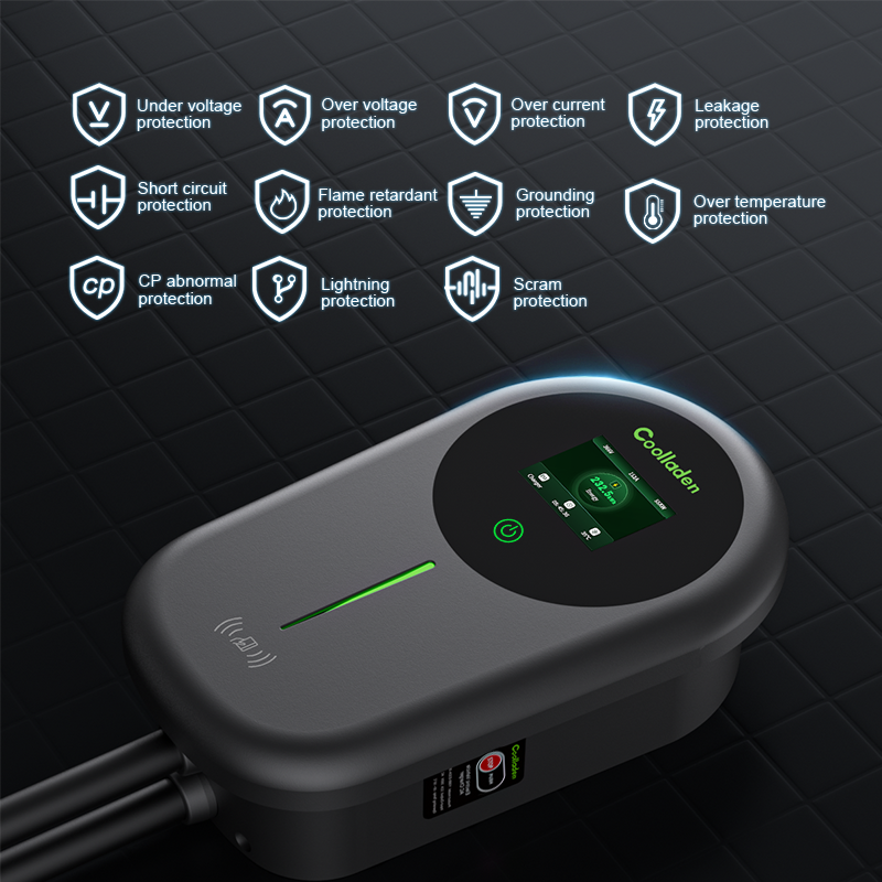 Coolladen EV Charger Smart APP met 32A Type 2 22kW Home Laadstation, Wallbox 5/10m Oplaadkabel met Opladerhouder App Controle CEE 3-fase stekker voor alle EV's en PHEV's