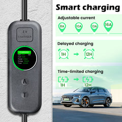Coolladen 3.5kW Draagbare EV-Lader | 16A Schuko naar Type 2 Mobiele Wallbox | Instelbare Stroom | Nauwkeurige 1-12H Getimede Lading & Vertraging