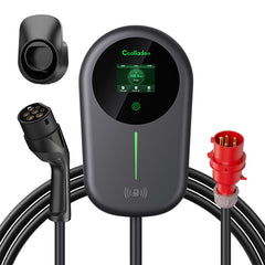 Coolladen EV Charger Smart APP met 32A Type 2 22kW Home Laadstation, Wallbox 5/10m Oplaadkabel met Opladerhouder App Controle CEE 3-fase stekker voor alle EV's en PHEV's