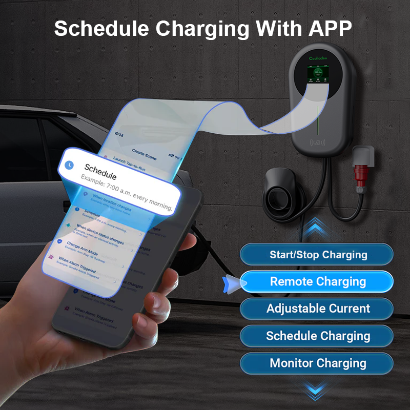 Coolladen EV Charger Smart APP met 32A Type 2 22kW Home Laadstation, Wallbox 5/10m Oplaadkabel met Opladerhouder App Controle CEE 3-fase stekker voor alle EV's en PHEV's