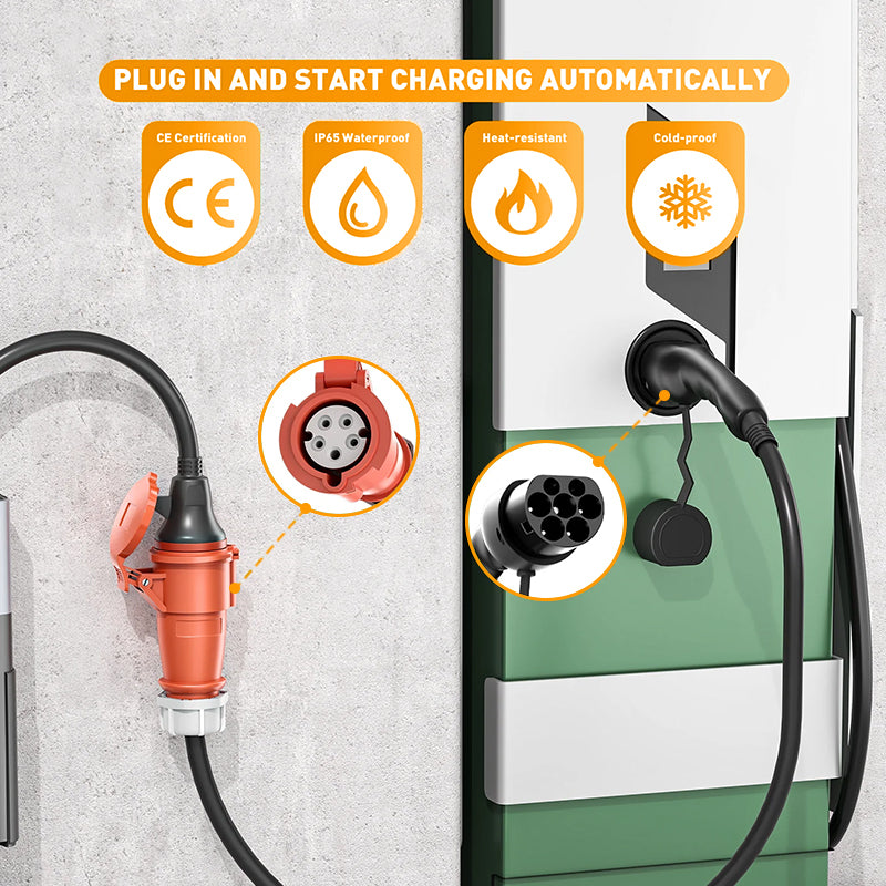 Type 2 stekker naar CEE16A stopcontact, adapter voor 11KW EV-lader om stroom uit het laadstation te halen