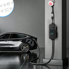 Coolladen 22kW Portable EV Charger Type 2 with Public Charging Station Power Adapter – Adjustable Current (6A-32A), Interchangeable CEE 32A/16A & Schuko Plugs, LCD Display 3-Phase Mobile EVSE