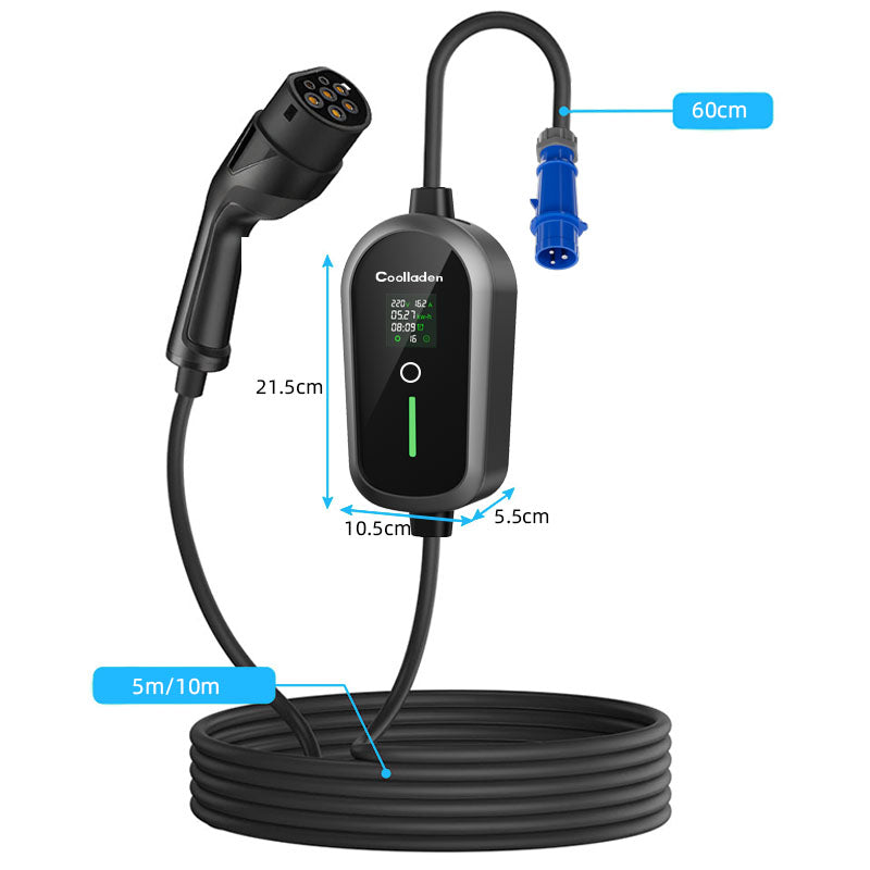 Colladen 7KW draagbare EV-oplader 1 fase 32A Type 2 oplader voor elektrische voertuigen, 8H schema opladen, 4 niveaus Verstelbaar huidig laadstation met CEE-stekker