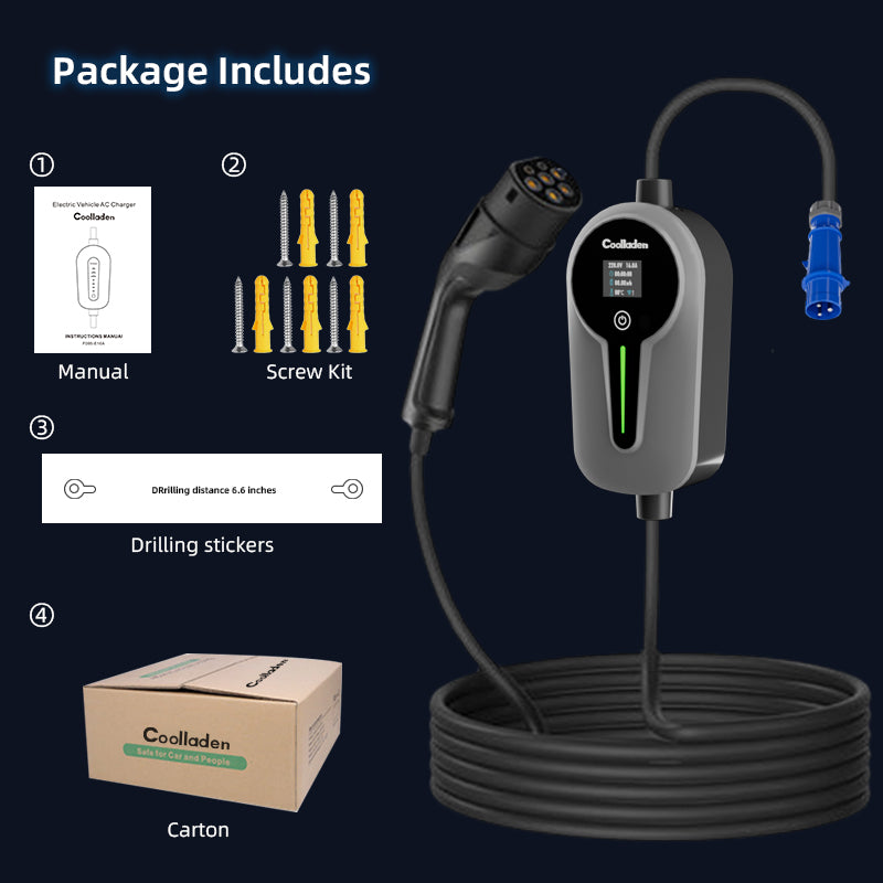 Colladen 7KW draagbare EV-oplader 1 fase 32A Type 2 oplader voor elektrische voertuigen, 8H schema opladen, 4 niveaus Verstelbaar huidig laadstation met CEE-stekker