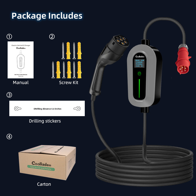 Coolladen laadkabel type 2 CEE stekker 11 kW [3-fase|5/10m|6-16A] met instelbaar laadvermogen, laadstation en EV-lader voor ID.3/4/5, e-up, e-tron, Zoe en andere EV