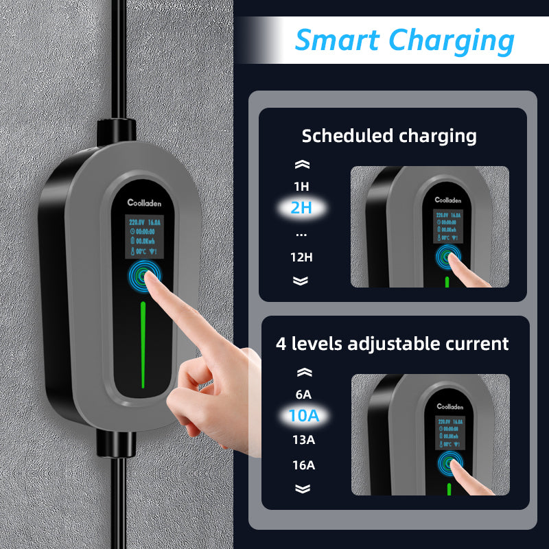 Coolladen laadkabel type 2 CEE stekker 11 kW [3-fase|5/10m|6-16A] met instelbaar laadvermogen, laadstation en EV-lader voor ID.3/4/5, e-up, e-tron, Zoe en andere EV