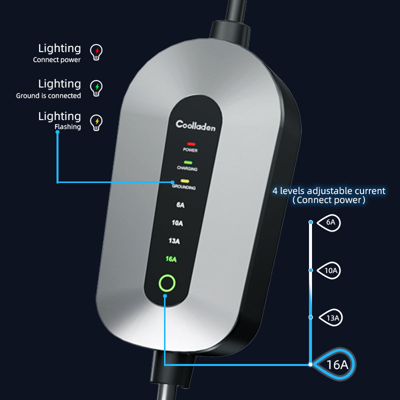 Coolladen Type 2 laadkabel Schuko 3,5kW [1-fase, 6m, 6-16A], met 2-pins Schuko-stekker, draagbare elektrische autolader voor elektrische voertuigen en PHEV's