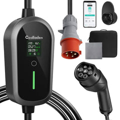 Coolladen Mobiele Wallbox 11kW met APP Wi-Fi & Bluetooth laadkabel type 2 CEE plug [3-phase|4m/6m/11m|6-16A] met instelbare laadkracht, EV-lader voor ID.3/4/5, e-up, e-tron, Zoe en andere EV