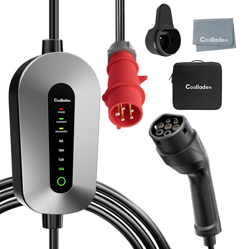 Coolladen Mobiele Wallbox 11kW, Type 2 CEE stekker, 3-fase, 4/6/11m, 6-16A instelbaar laadvermogen – EV laadstation voor ID.3/4/5, E-Up, E-Tron, Zoe & alle elektrische auto's