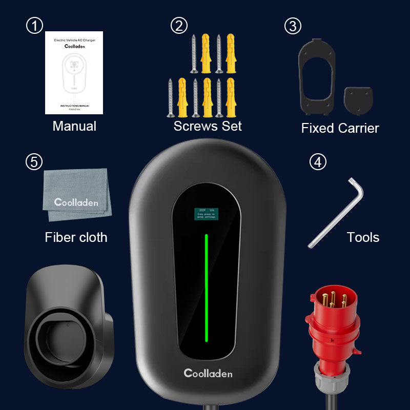 Coolladen 22kW Wallbox Smart App Type2 EV-oplader 400V 32A, verstelbare huidige EV-laadstation voor elektrische voertuigen EVSE